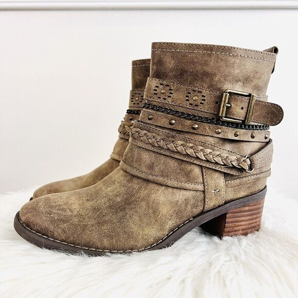 Limelight Brown Vegan Leather Naomi Buckled Strappy Block Heel Ankle Boots 6 - Picture 1 of 10